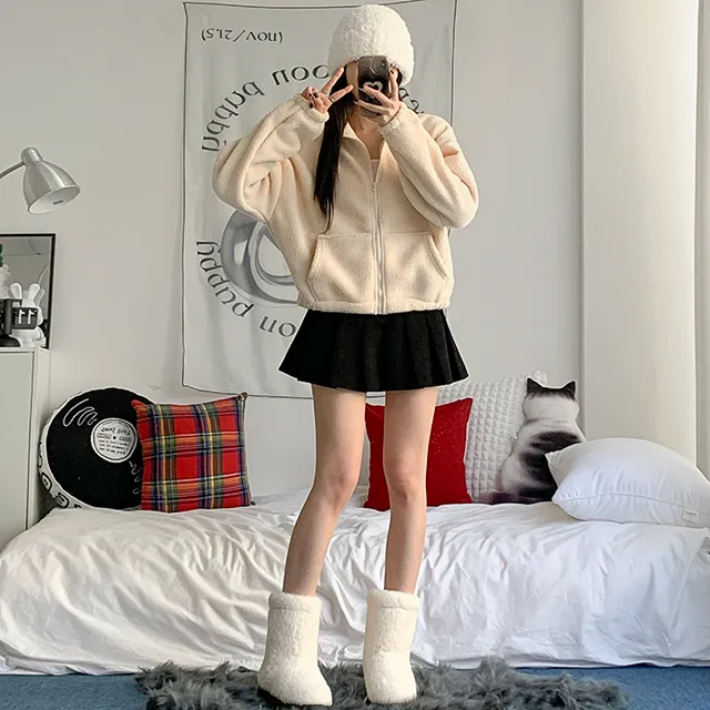 [가성비최고/3col] 앤디 루즈핏 양털 후리스 크롭 집업 / 플리스집업 / 최저가보장 / 크롭후리스 / 양털집업 / 하이넥집업 / 가격실화 / 도톰폭닥 / 뽀글이 / 방한템 상세 이미지 14