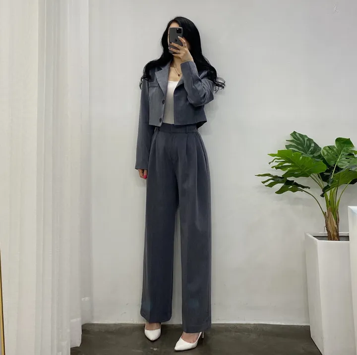 🚀당일발송🚀 [하객룩/세트할인] 봄 가을 프롬 크롭 자켓 와이드 팬츠 슈트 세트 상세 이미지 30
