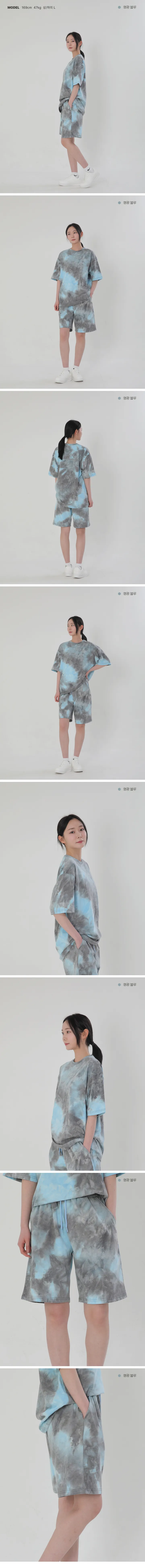 ⛱️여름바캉스준비😎 [단독] 타이다이 물나염 티셔츠 반바지 세트 여름 오버핏 반팔티 트레이닝 복 팬츠 상하의 셋업 휴양지 비치 바캉스 커플 룩 코디 상세 이미지 6