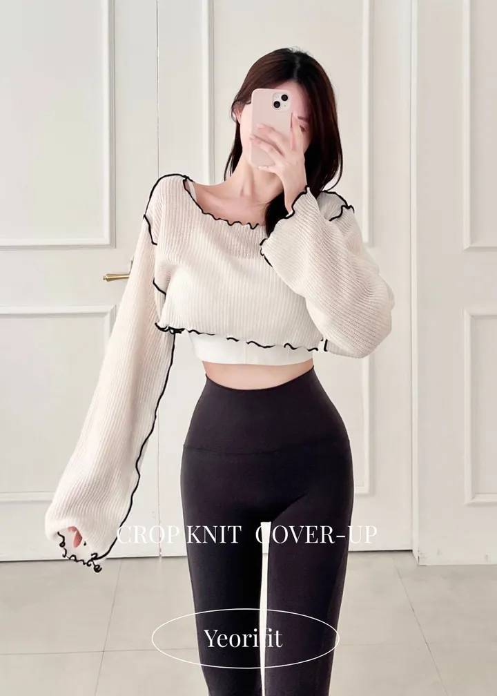 여리핏 루즈핏 크롭 니트 커버업 필라테스복 여리핏 요가복 헬스 필라테스커버업 요가탑 글램 얇은니트 상세 이미지 3