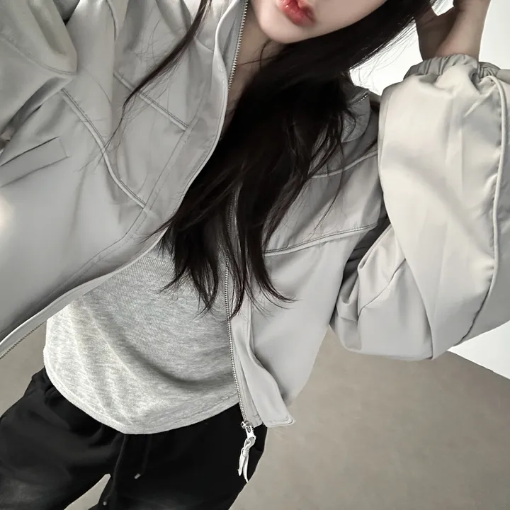 당일출고🚀[quality/도톰] 하이넥 파이핑 고프코어 루즈핏 스트링 바람막이 점퍼 3color 상세 이미지 16