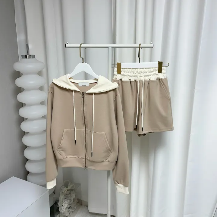 *꾸안꾸, 원단최고* 투웨이 배색 후드집업 반바지 트레이닝 세트 투피스 상세 이미지 63