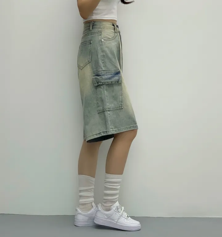[인생버뮤다/~XL/5부기장] 버블 빈티지 워싱스트링 카고 버뮤다팬츠 5부 데님팬츠 청반바지 숏팬츠 여름팬츠 선데이이브닝 상세 이미지 8