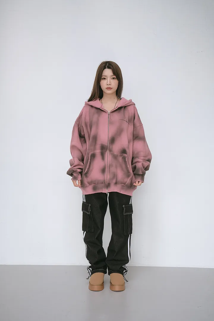 [UNISEX] 빈티지 워싱 더티 투웨이 후드집업 크롭 워싱  피그먼트 오버핏  핸드워머  커플룩 스트릿룩 빈티지룩 남여공용 유니섹스 크롭집업  빅사이즈 유니크 봄신상신상 물나염 상세 이미지 24
