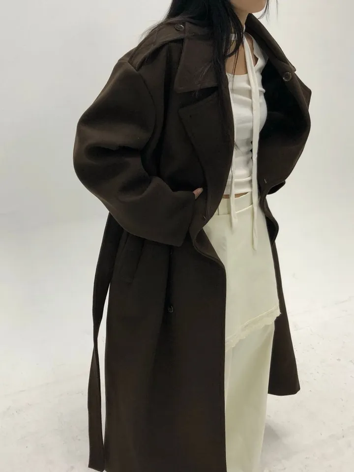 [Unisex] Mael maxi coat (3co) / 울 오버 루즈핏 누빔 안감 벨트 맥시 코트 상세 이미지 15