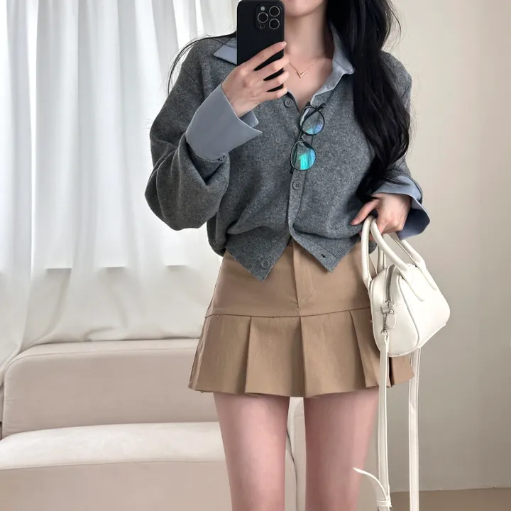 [허리잘록~/벚꽃룩!] 데일리 무지 브이넥 크롭 긴팔 니트 가디건 - 5color 상세 이미지 11
