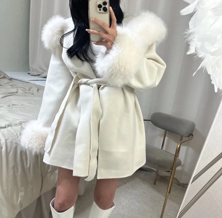 [가성비MD완전강추] 2color 폭스퍼+페이크퍼 후드 미니 벨트SET 코트 *연말룩 크리스마스룩 데이트룩 겨울코트 추천 짧은 코트 퍼 탈부착 가능* 상세 이미지 25