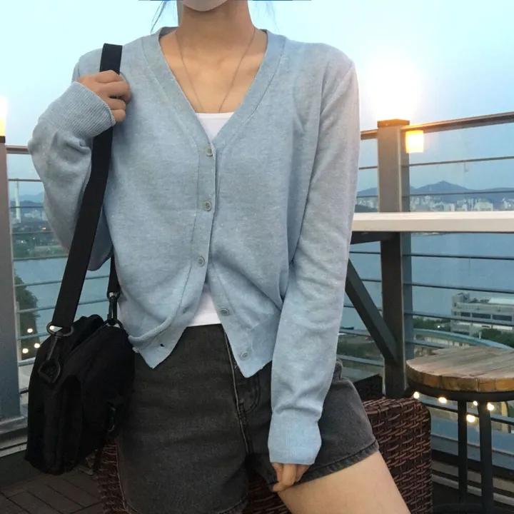[ 뱀부40% ] 얇은 기본 가디건 / 가벼워요. 여리여리 세미크롭 브이넥 아우터 상세 이미지 27
