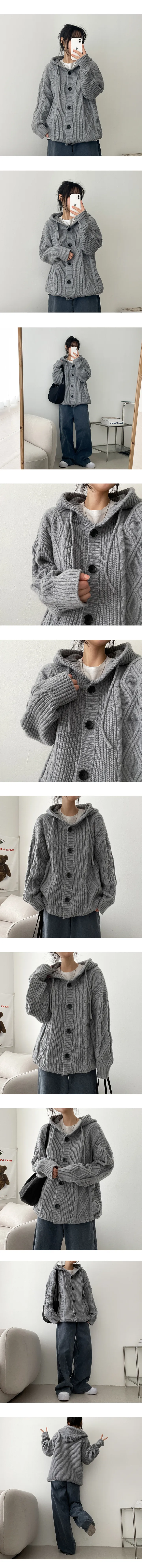 르트꽈배기단추후드니트가디건 (3color) 상세 이미지 2