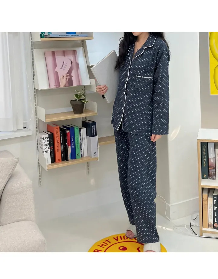 [2 size] [면 잠옷] 네이비 도트 땡땡이 잠옷 홈웨어 파자마 상세 이미지 9