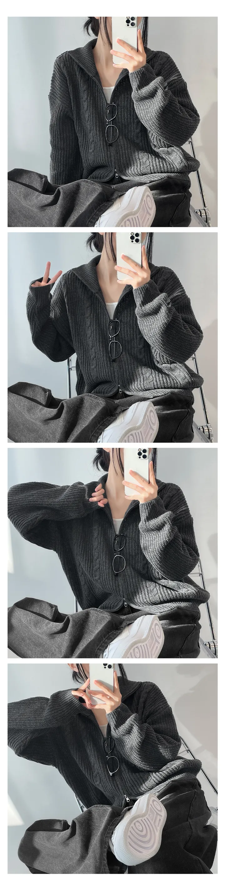 [도톰따뜻🧶아방핏]폭닥 투웨이 하이넥 루즈핏 꽈배기 니트 집업(5color) 상세 이미지 36