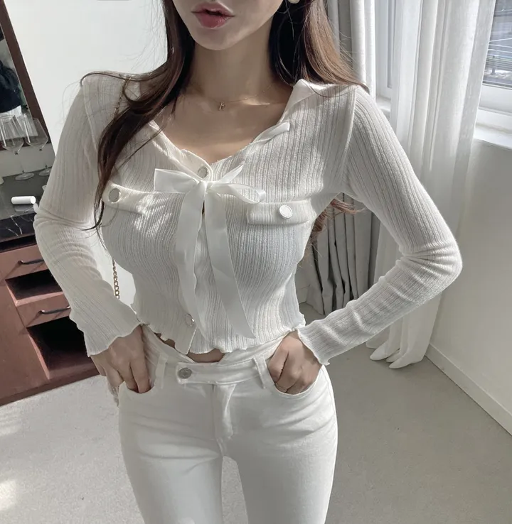 투게더 트위스트 리본 스트랩 가디건 상세 이미지 13