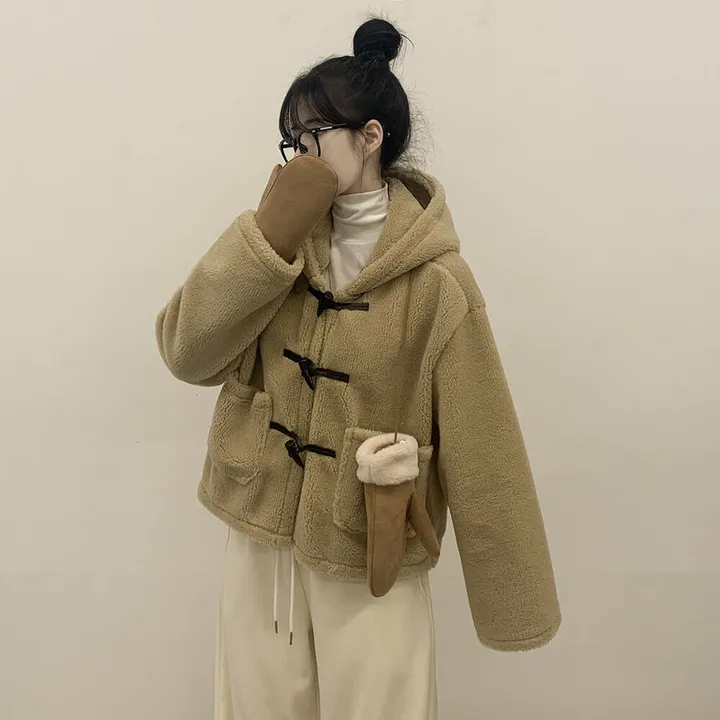 [귀여움/아방핏] 포근 후드 양털 떡볶이 퍼자켓 숏코트 덤블점퍼 상세 이미지 14