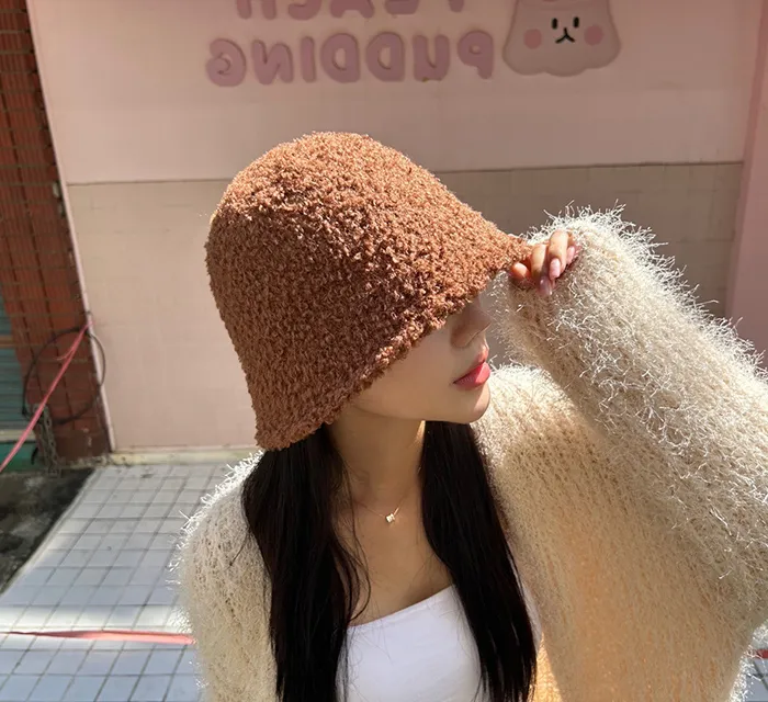 [당일배송]루킨포자체생산[특가세일]무지 뽀글이 벙거지 [묶음세일]뽀송이 양털 니트 버킷햇 모자 4color(블랙칼라-2000원) 상세 이미지 24