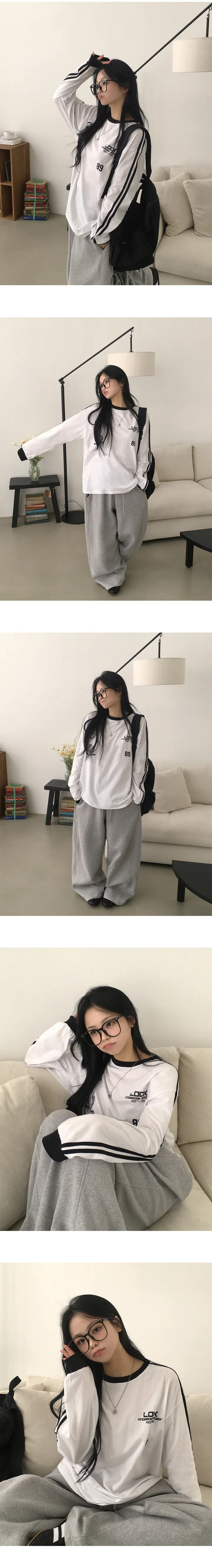 [힙무드/오버핏] 귀여움주의, 블록코어 유니폼 트랙 넘버 레터링 루즈핏 긴팔티셔츠 (3color) 상세 이미지 2