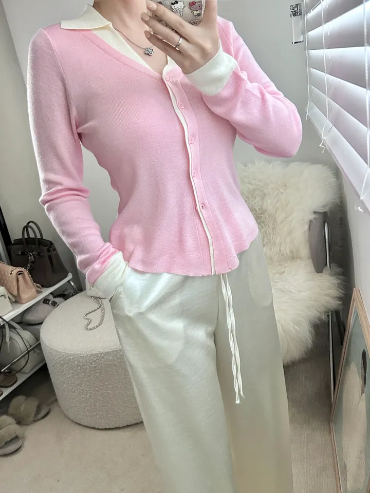 (강추)브리에 카라 배색 니트 가디건 -3color / 맨투맨 후드 집업 청바지 데님 원피스 3부팬츠 반바지 상세 이미지 30