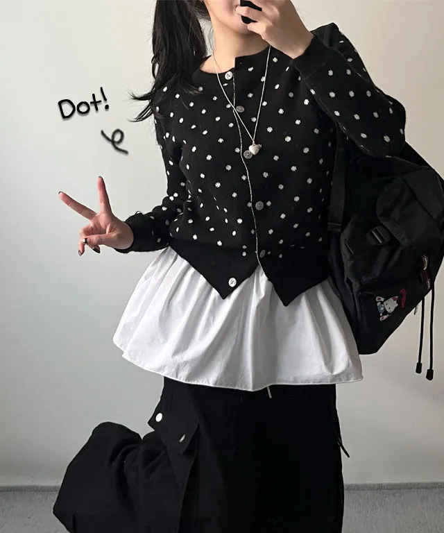 [도트🖤/고퀄원단] 도트 라운드 니트 가디건 도트가디건 라운드가디건 봄가디건  땡땡이 상세 이미지 1