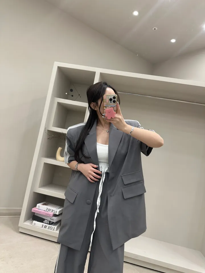 (프리미엄,핏보장,빅사이즈가능)트렌디한 자수레이스 배색 자켓팬츠세트 상세 이미지 19