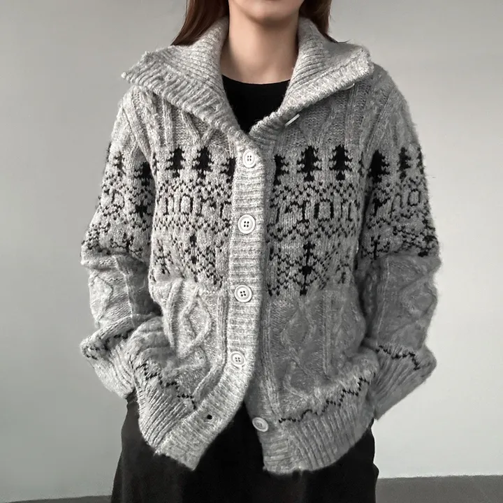 당일출고🚀[wool20%/두툼❄] 하이넥 스노우 패턴 노르딕 루즈핏 가디건 3color 상세 이미지 35