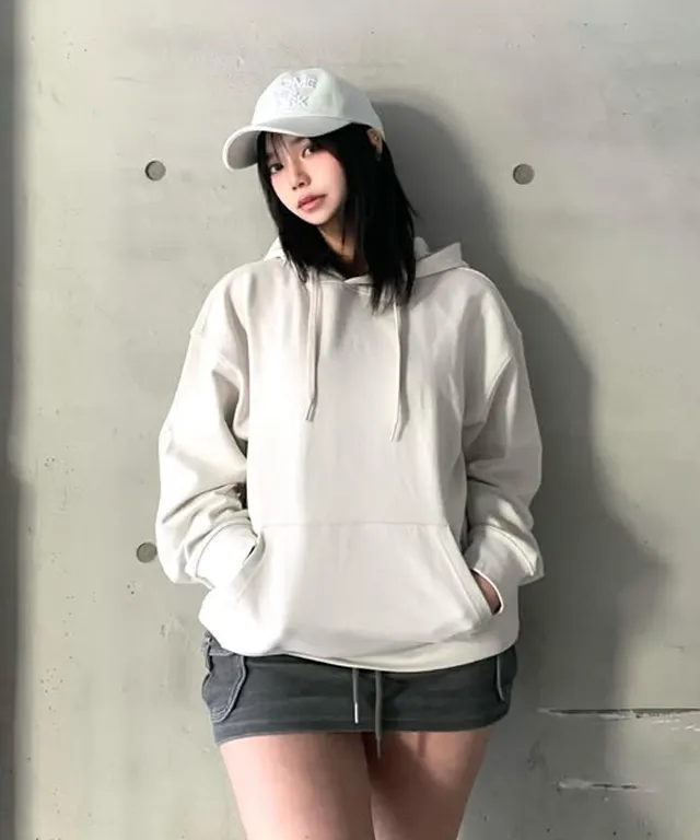 세미 오버핏 후드 스웻 셔츠 [IVORY]