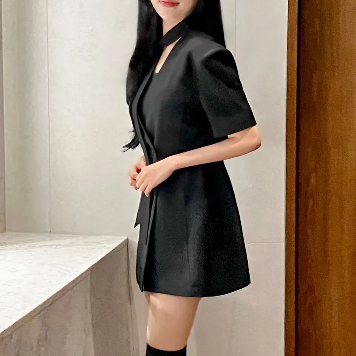 [하객룩👰🏻‍♀️/주문폭주/반팔ver] 하이퀄리티 타이 라인 반팔 하객 자켓 원피스 (3color) 상세 이미지 34