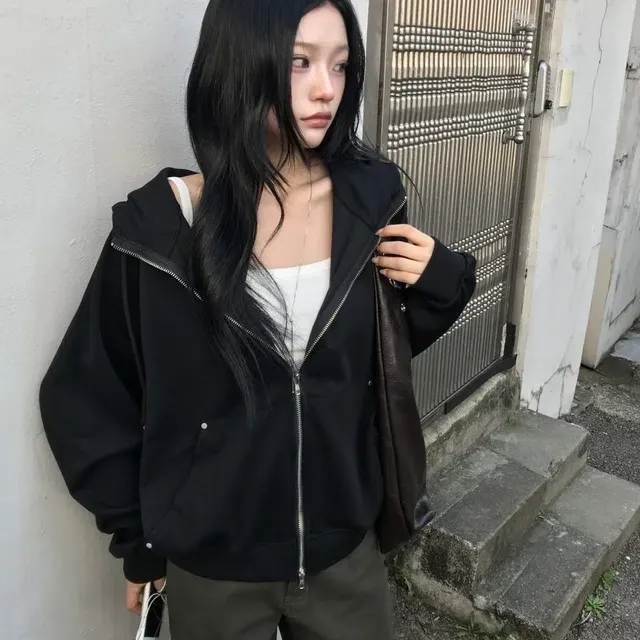 [리벳포인트/소두핏🖤] 무온 리벳 오버핏 베이직 후드집업