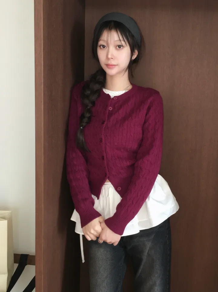 [🍇퀄리티보장!] 데일리 라운드넥 꽈배기 긴팔 가디건 (9color) 상세 이미지 8