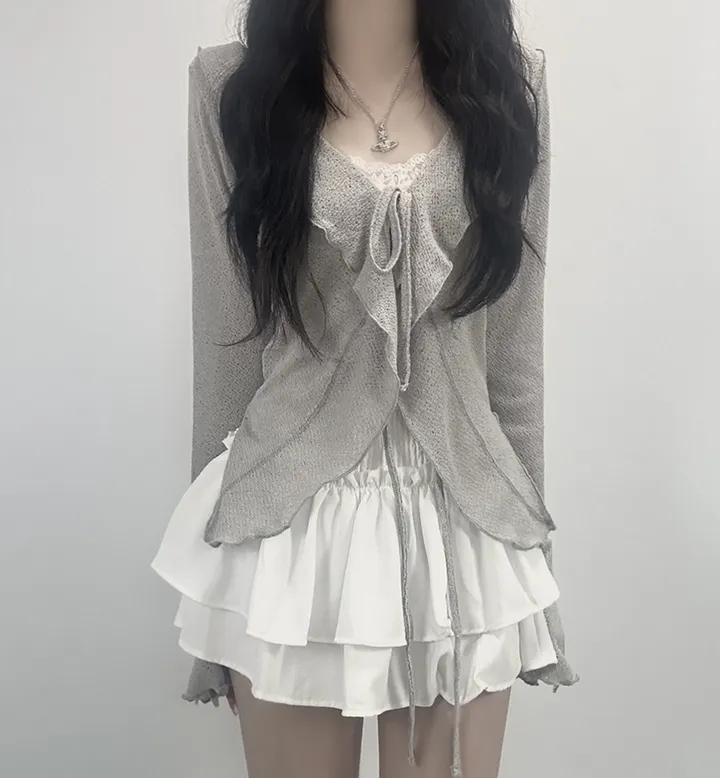ruffle ribbon lace cardigan 러플 리본 레이스 가디건 (봄가디건, 러블리, 프릴, 니트가디건, 슬림핏, 여리여리) 상세 이미지 19