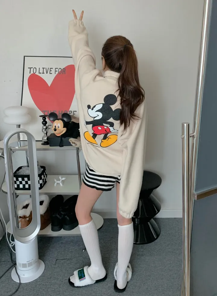 [🌠디즈니정품💭/남녀공용❤️/도링룩단독🤸] 미키 후리스 점퍼 미키마우스 캐릭터 뽀글이 집업 잠바 겨울 아우터 (3color) 상세 이미지 18
