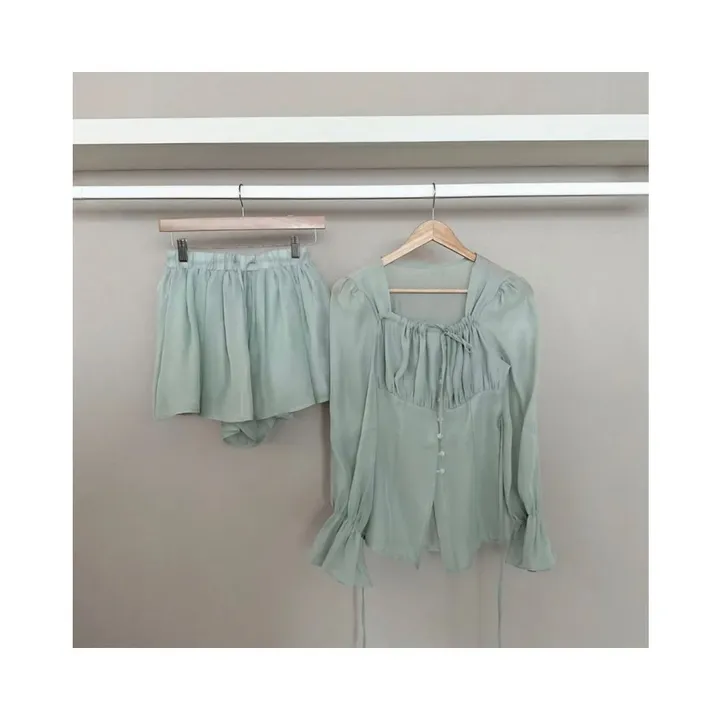 ✨허리잘록핏✨세트구성🖤[핏보장][하객룩추천][데이트룩코디] 시스루 블라우스&캉캉치마 투피스SET (3color) 상세 이미지 20
