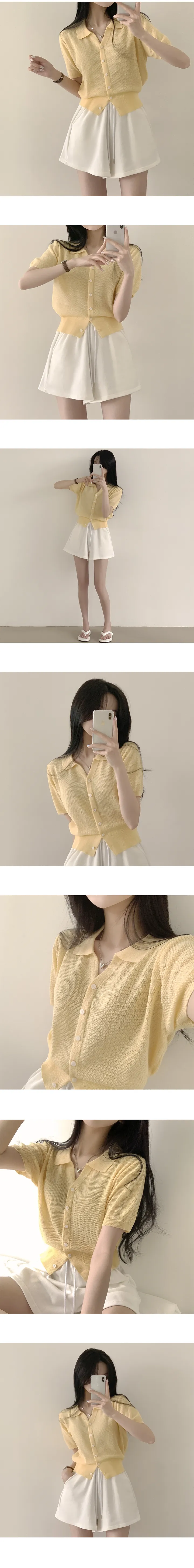 [린넨,쿨링소재!/여리여리~] 허리잘록- 썸머 린넨 카라 크롭 반팔 니트가디건 (7color) 상세 이미지 5