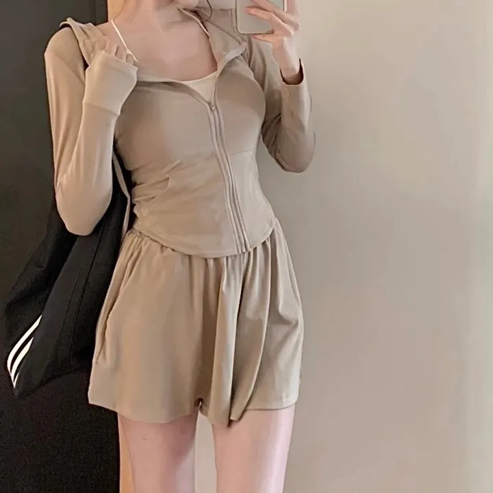 -3kg 몸매보정 트레이닝 세트 슬림핏 후드집업 밴딩반바지 상세 이미지 9