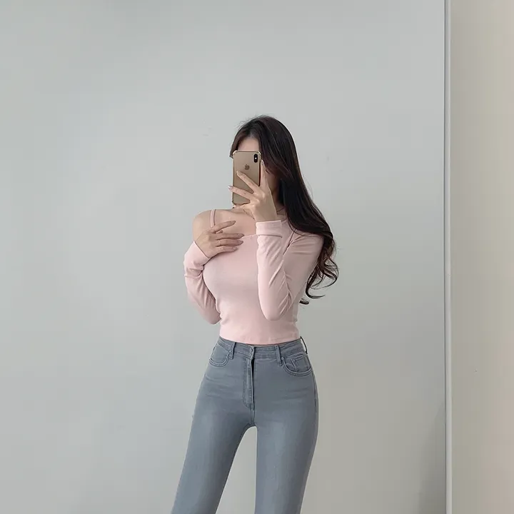 (여리여리!,언발트임) 코코 언발 어깨트임 오프숄더 슬림 크롭 티셔츠 5color (S/S) 상세 이미지 11