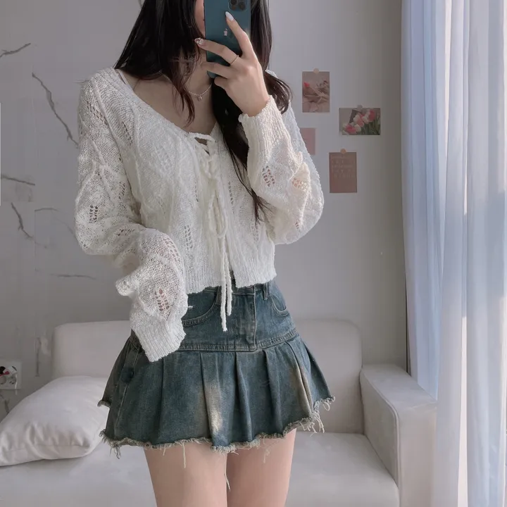 [주문폭주🤍/그물템💕/끈제거가능!] 베일리 그물 니트 리본 가디건 상세 이미지 19