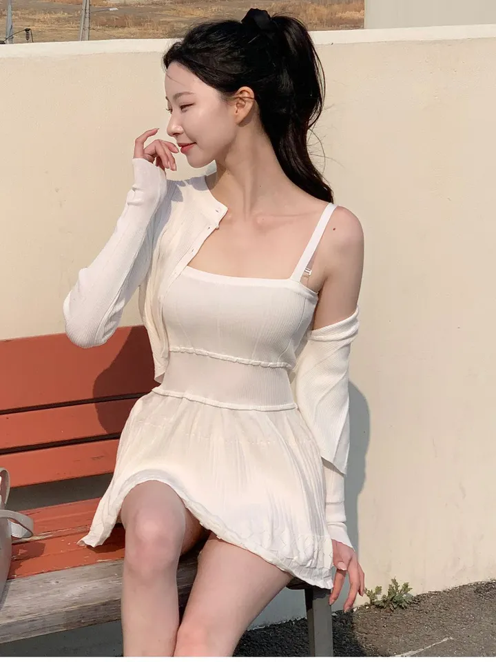 [여리무드🌹] 미닛 가디건 나시 원피스 세트 / 나시원피스 캉캉원피스 플레어 플리츠 미니원피스 니트 여름원피스 골지원피스 얇은 봄가디건 봄원피스 크롭가디건 골지가디건 볼레로 상세 이미지 25