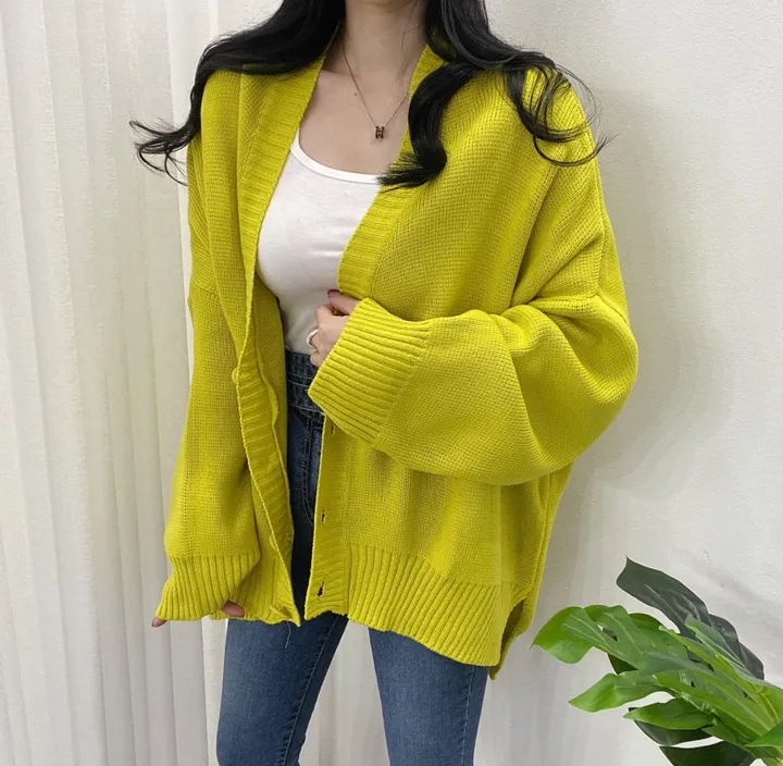 🚀당일발송-레드/블랙🚀[고퀄/데일리룩] 봄🌸 가을 디얼 터크 언발 오버핏 니트 가디건 상세 이미지 6