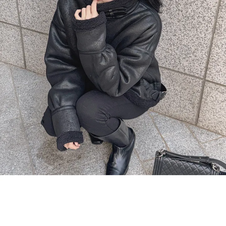 [안감 털날림❌/하이넥 버클⭕] 에티오 하이넥 더블버클 지퍼 가죽포인트 허리버클 양털 페이크레더 무스탕 상세 이미지 28