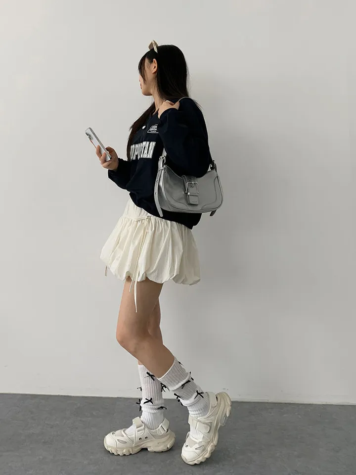 [속바지O/호박벌룬~펌킨 바스락나일론스커트! 가볍게입는 리본 포인트볼륨스커트] 벌룬리본나일론스커트 상세 이미지 10