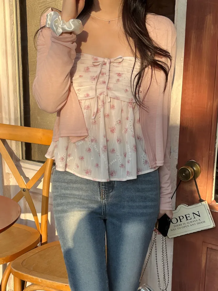 벚꽃룩🌸 리노아 플라워 쉬폰 가디건 뷔스티에 set 상세 이미지 9