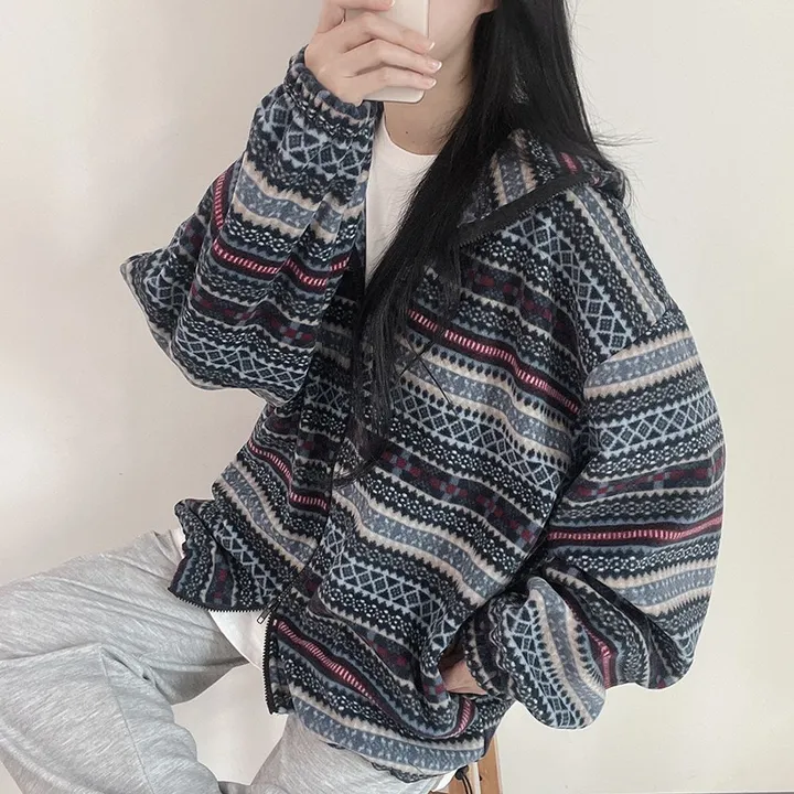 [남녀공용/포근해] 2WAY 보르도 패턴 투웨이 후드 후리스 집업 후드집업 3color 상세 이미지 40