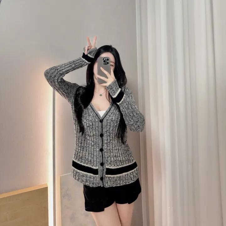오블리크 배색 니트롱가디건 브이넥가디건 간절기가디건 골지니트가디건 보카시 배색가디건 봄신상 상세 이미지 10