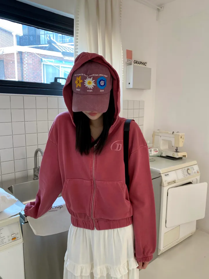 [💖봄신상/여리여리/💖피그먼트]헤븐 시보리 크롭 아방핏 루즈핏 자수 여친룩 꾸안꾸 후드 집업 상세 이미지 10
