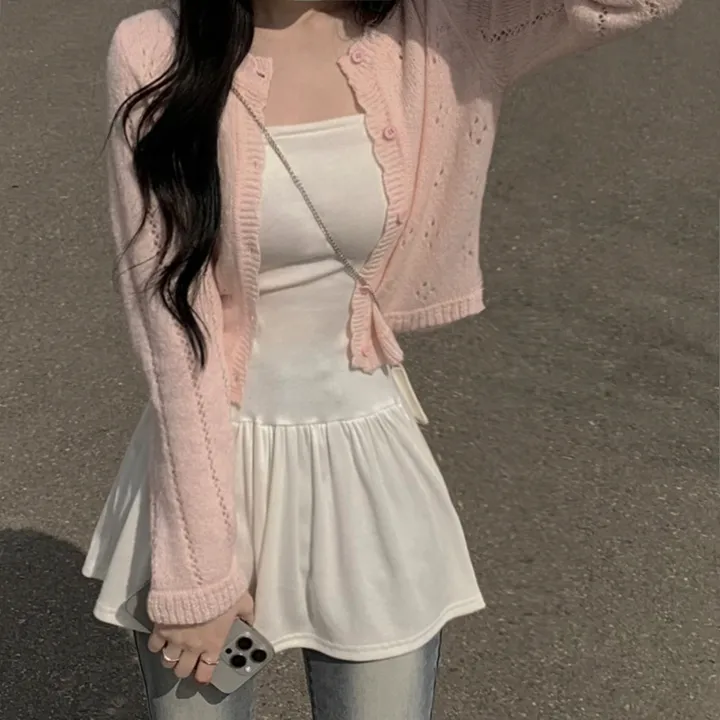 [벚꽃룩🌸/울함유] 펀칭 플라워 물결 크롭 니트 봄 딸기우유 여름가디건 상세 이미지 14