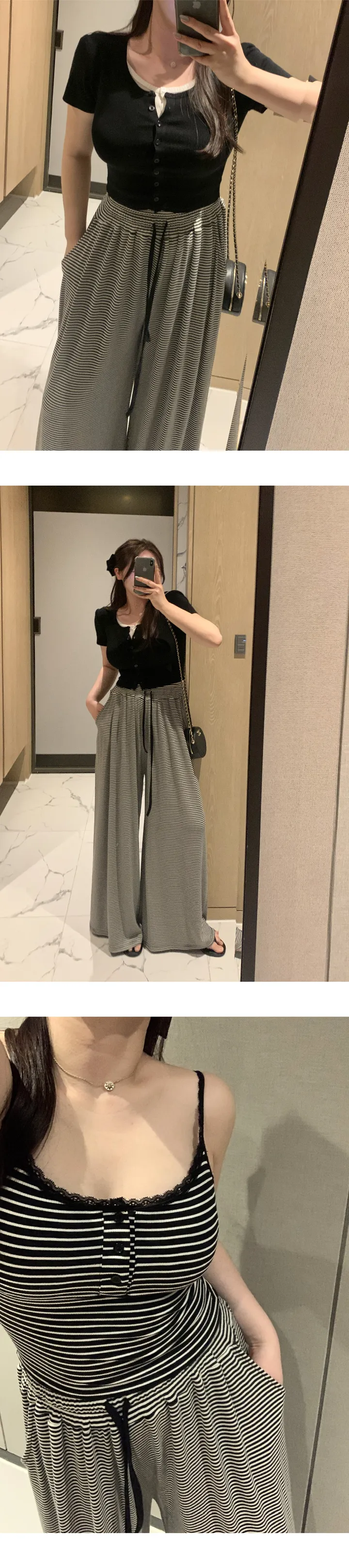 [44-99size]실눈 스트라이프 커버 셔링 와이드 팬츠 3color 상세 이미지 8