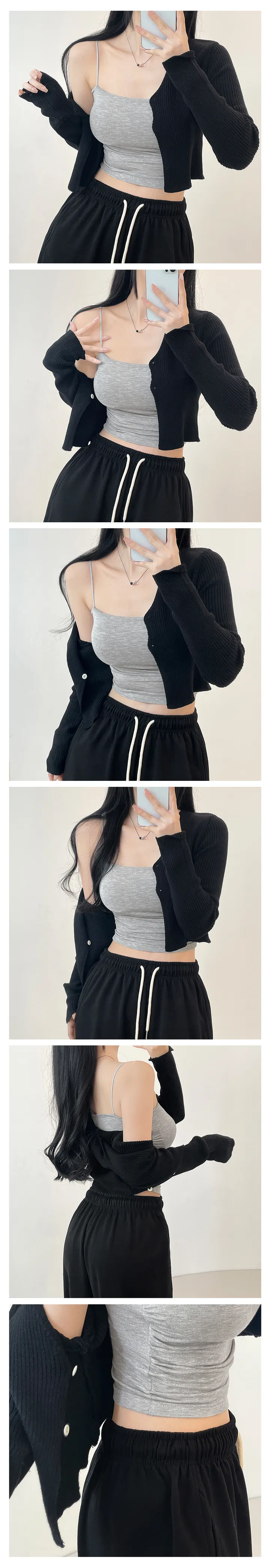 봄가디건🌸아일릿 브이넥 투버튼 단추 트임 긴팔 반팔 크롭 골지 니트 가디건 (6color) 상세 이미지 19