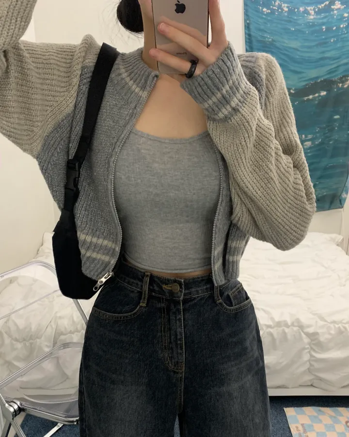 bori two way raglan crop Knit zip-up (3color) 상세 이미지 7