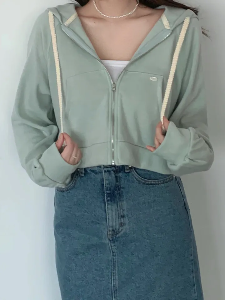 멜라운지 아크 후드 점퍼 mellounge 3col 레이스끈 패치 포인트 숏 러블리 파스텔 크롭 자켓 봄 상세 이미지 14