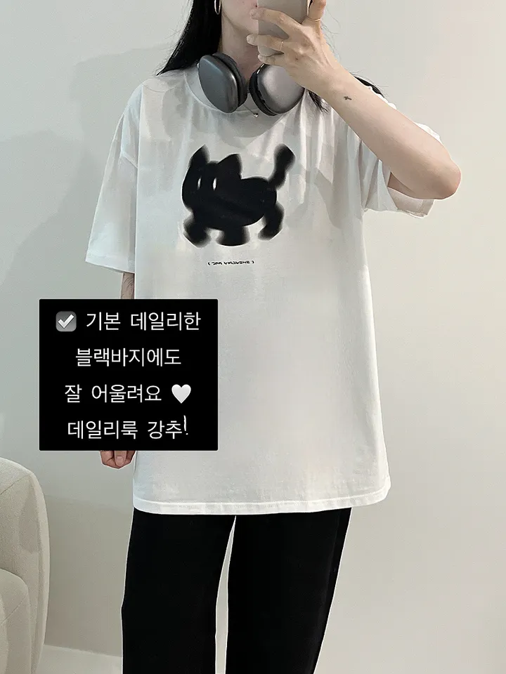🖤[당일출고/남녀공용]🖤 고양이 캣 빅사이즈 박시핏 루즈핏 오버핏 박시티 반팔 티 티셔츠 여름 면티 커플티 커플룩 커플 커플잠옷 순면 잠옷 파자마 상하세트 체크바지 프리미엄 무 상세 이미지 14