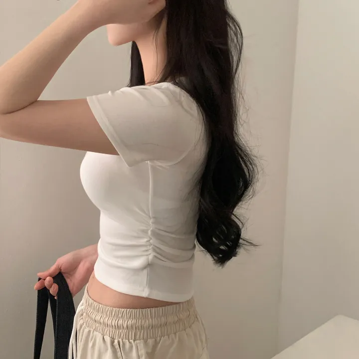 [파스텔🤍/MADE] 보장된핏, 옆셔링 스퀘어넥 반팔 크롭티셔츠 - 8color 상세 이미지 13