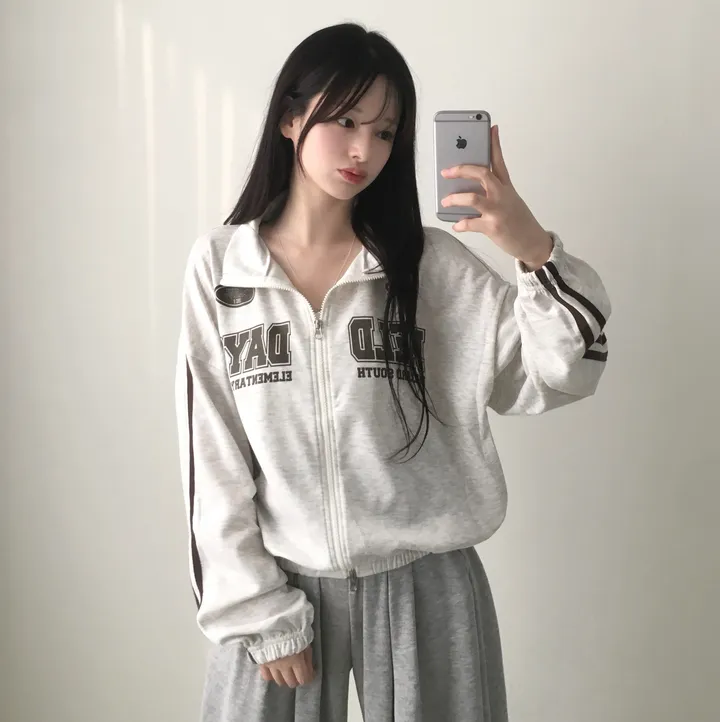 문의폭주!![핏보장🖤/왕오버핏!] 플로어 빈티지 프린팅 레터링 두줄 라인 배색 카라 투웨이 트랙 집업 남녀공용 커플아우터 빅사이즈 상세 이미지 16